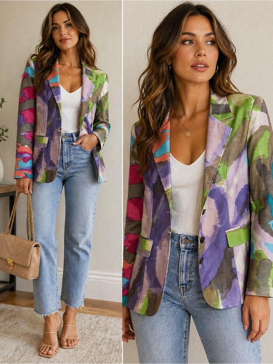 Etro Jackets & Blazers - ETRO Statement Blazer Abstract Watercolor Art Print Made in Italy Linen Blend 50